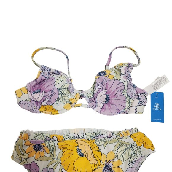 Cupshe Floral Print Bikini Set Underwire Top Swimsuit High-Waist Bottoms Size M - Picture 4 of 6